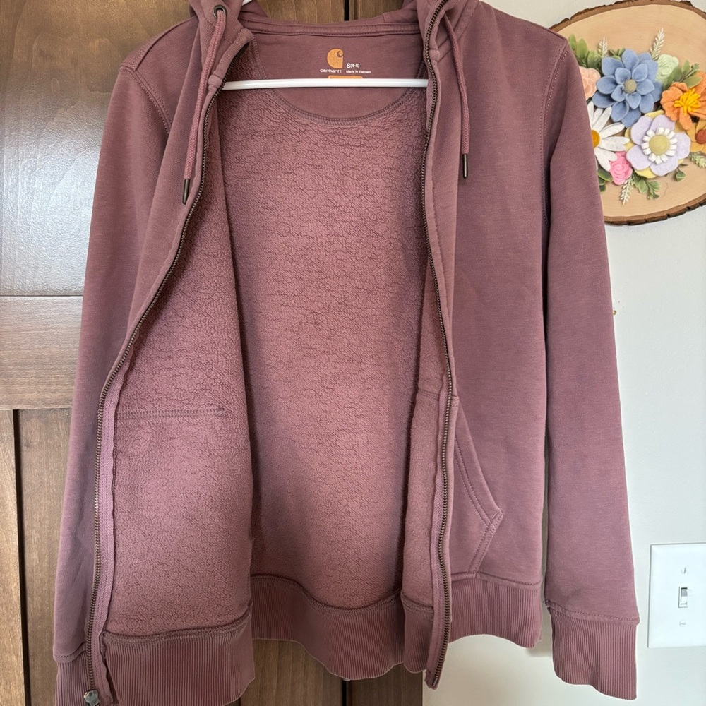 Carhartt Relaxed Fit Mauve Purple Lilac Zip Up Hoodie Size S (4-6) - Picture 3 of 6